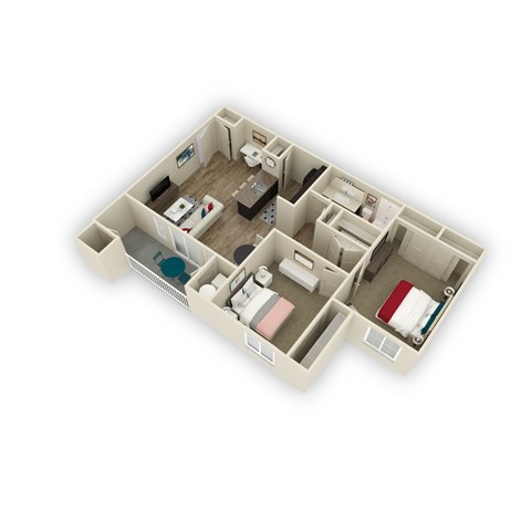 Floor plan for 2 beds, 1 bath, 942 sqft