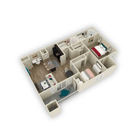 Floor plan for 2 beds, 2 baths, 985 sqft