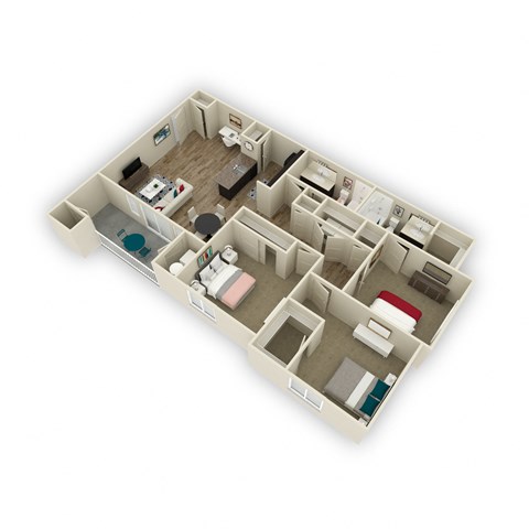 Floor plan for 3 beds, 2 baths, 1165 sqft