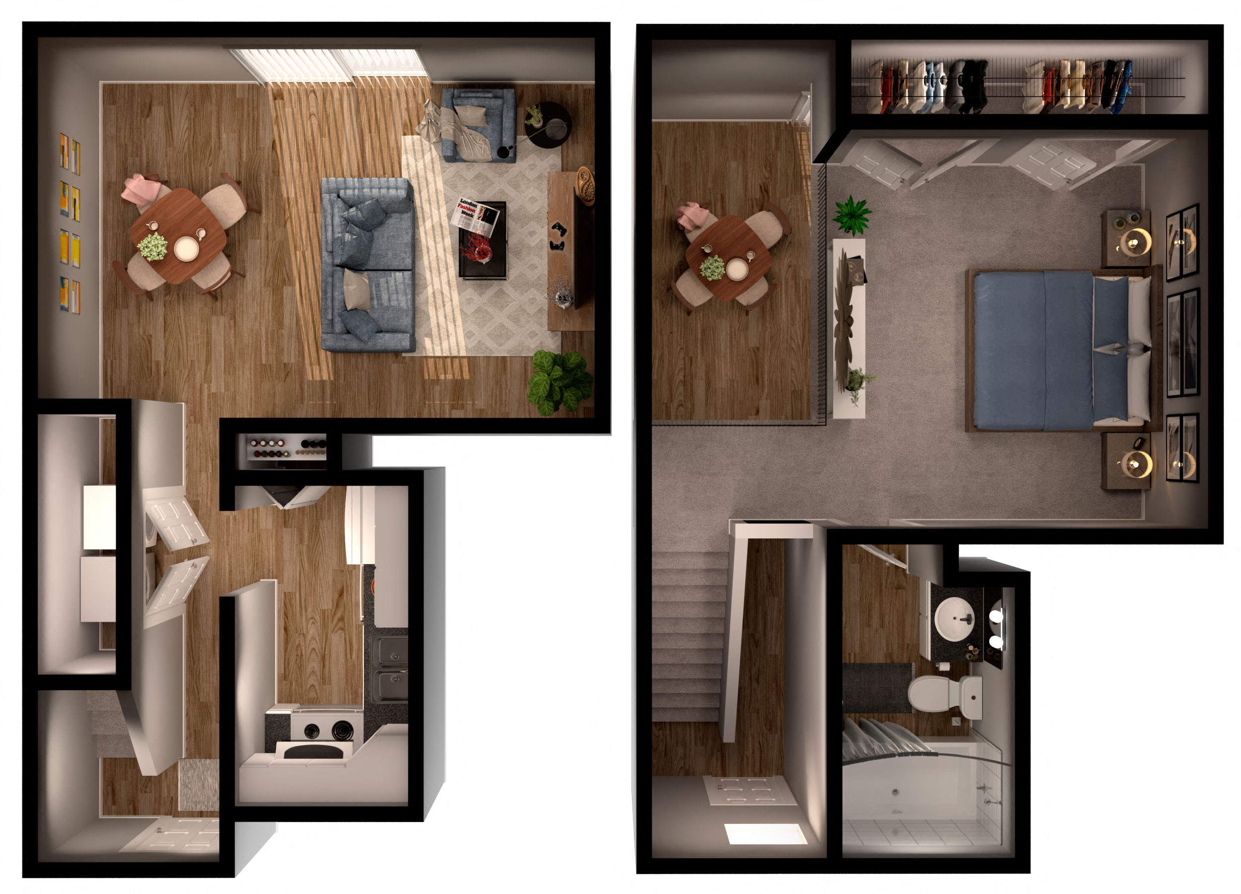 Floor plan for 1 bed, 1 bath, 846 sqft
