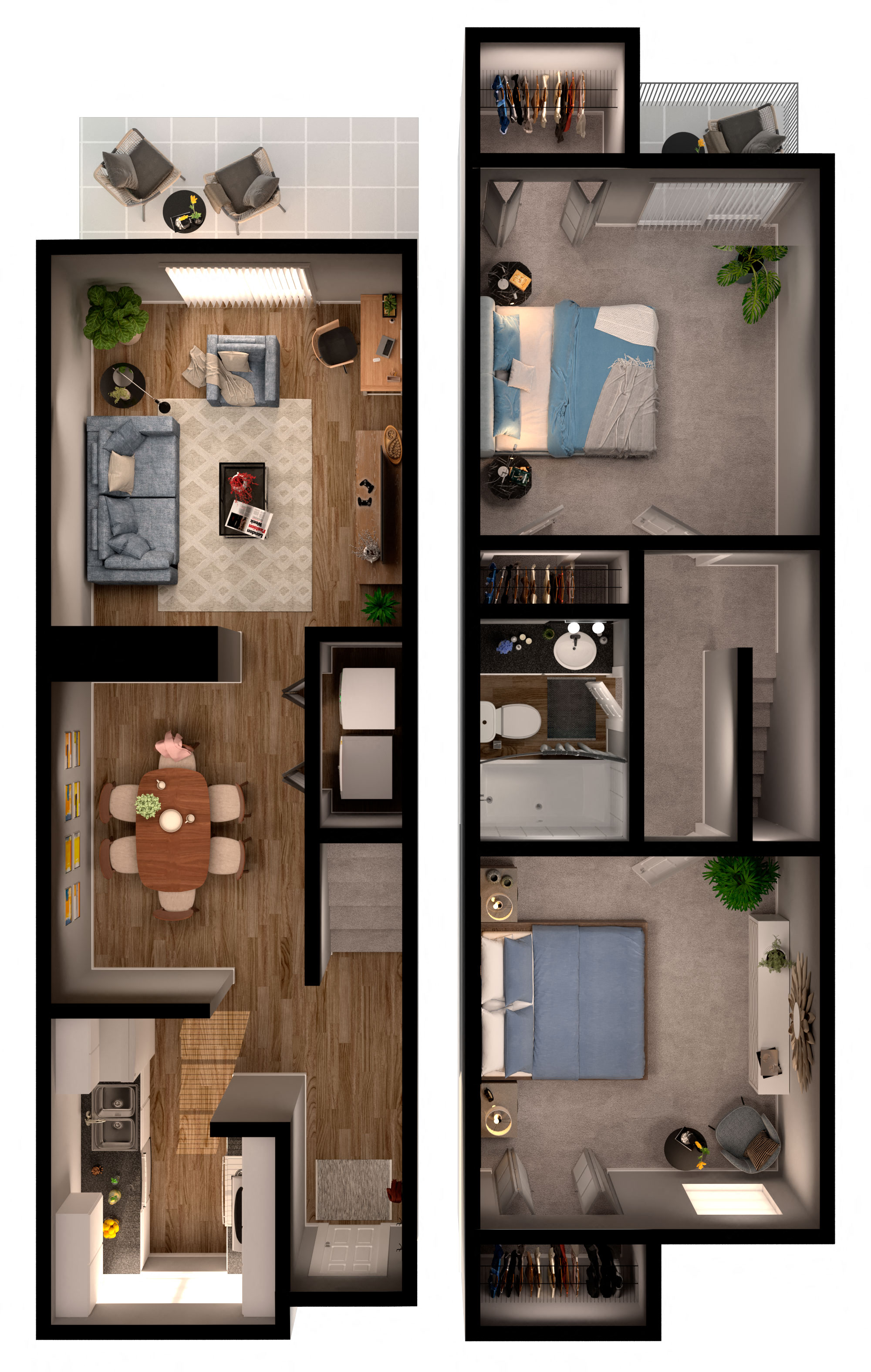 Floor plan for 2 beds, 1 bath, 890 sqft