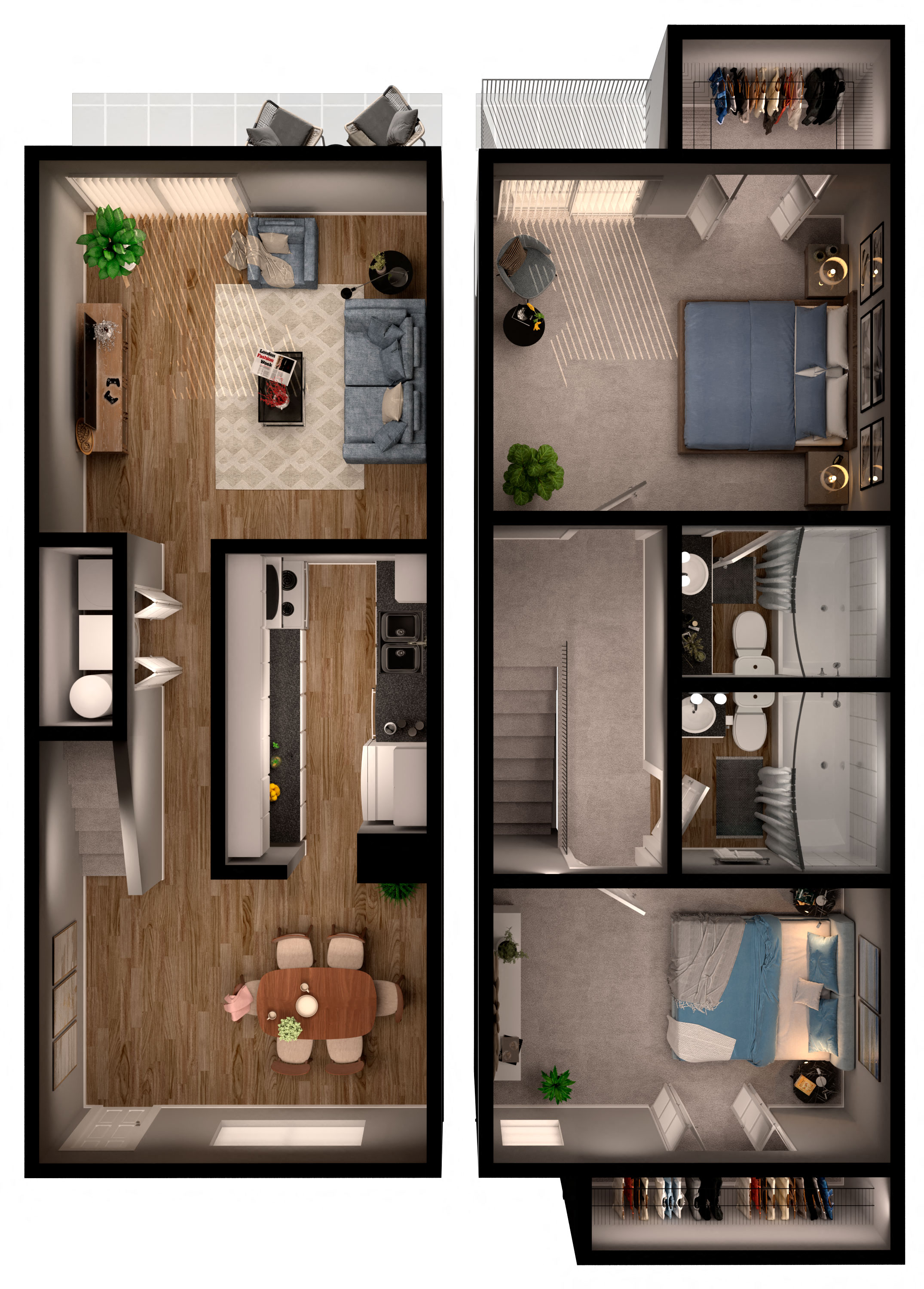 Floor plan for 2 beds, 2 baths, 1030 sqft