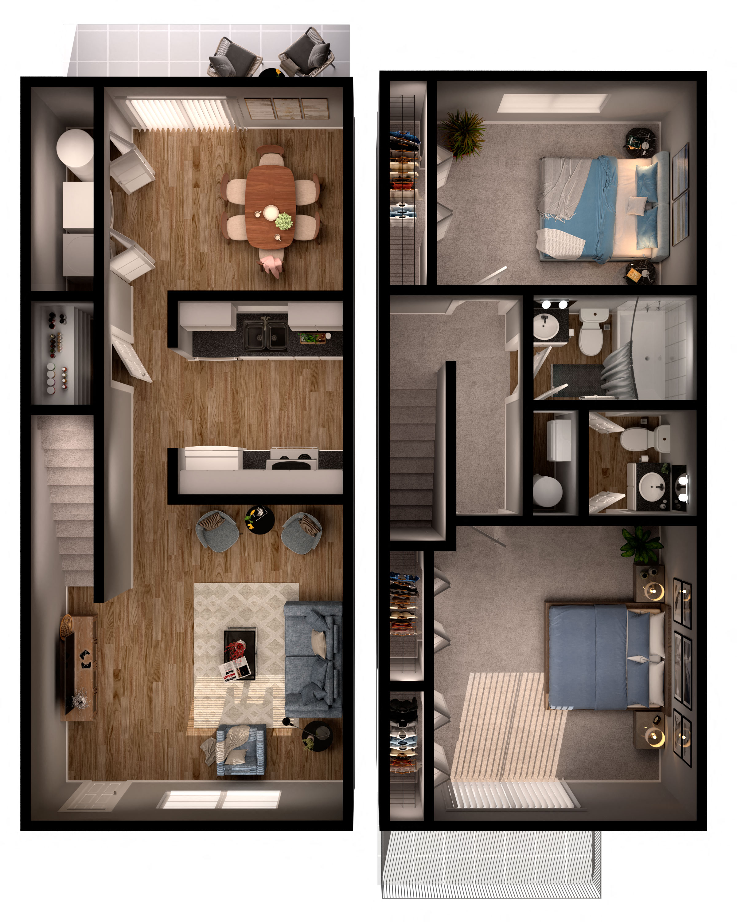 Floor plan for 2 beds, 1.5 baths, 1150 sqft