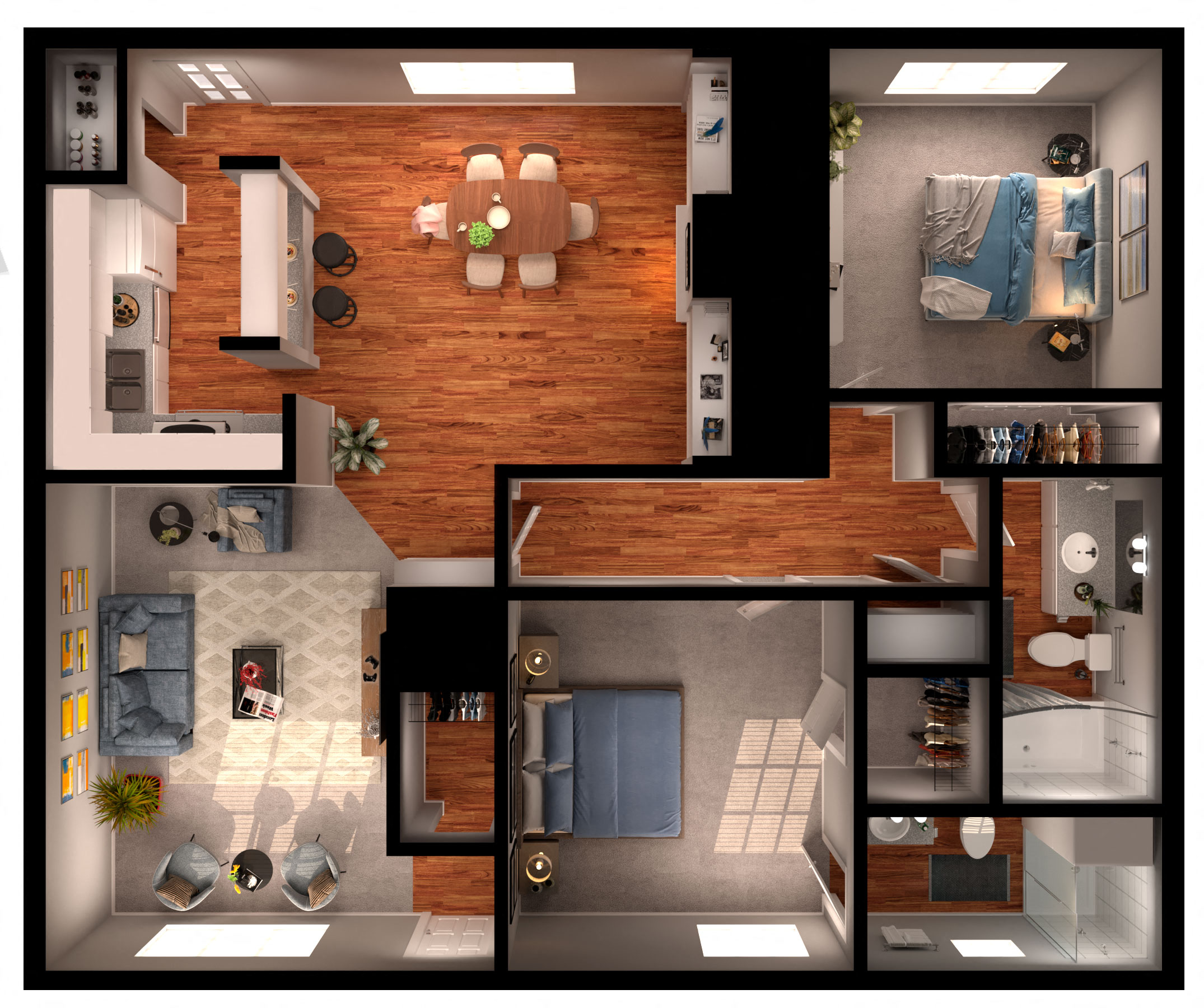 Floor plan for 2 beds, 2 baths, 1253 sqft