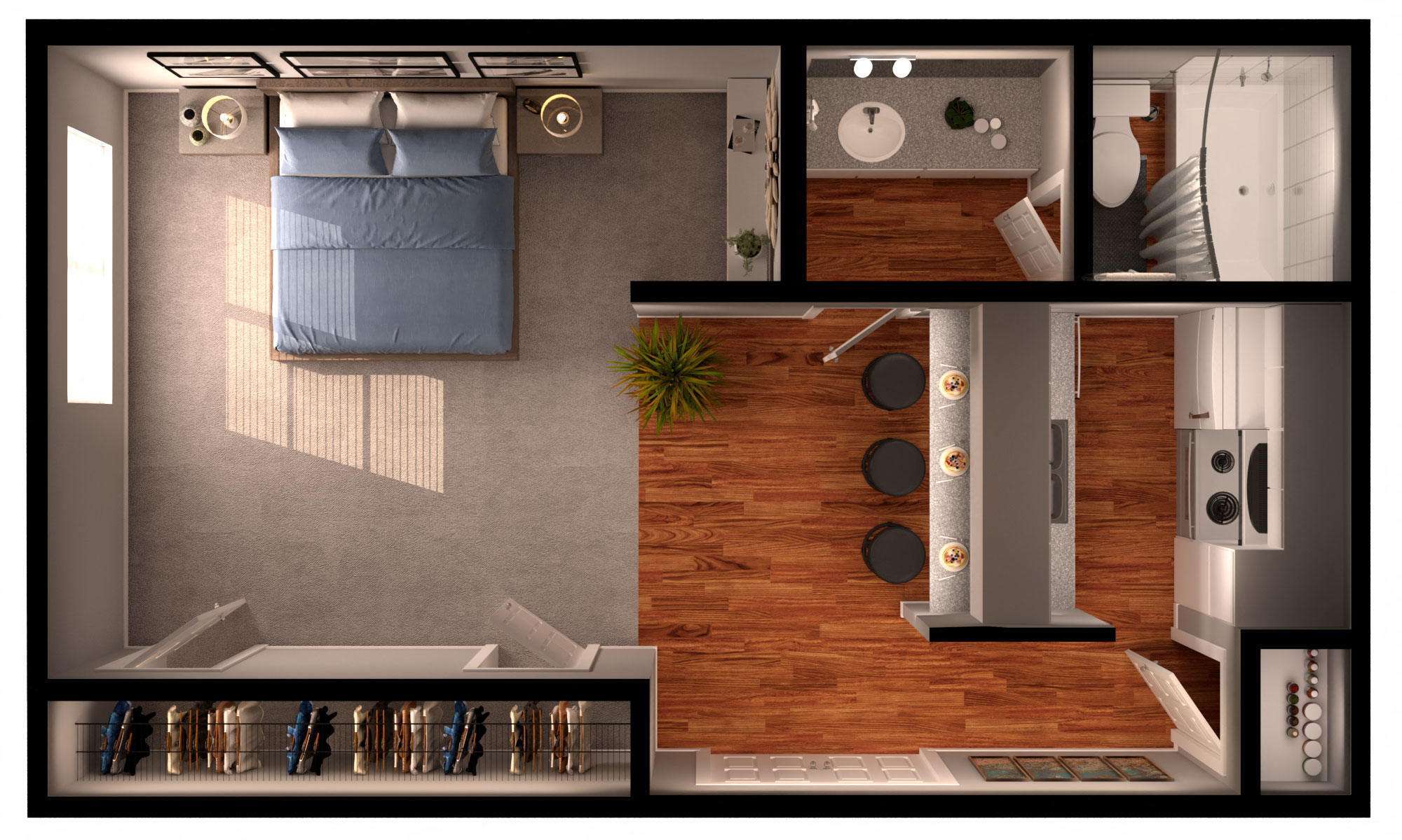 Floor plan for studio, 1 bath, 435 sqft