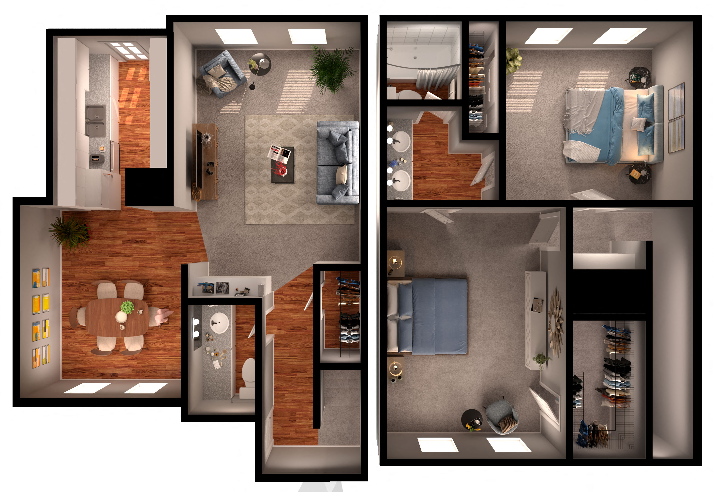 Floor plan for 2 beds, 1.5 baths, 1161 sqft