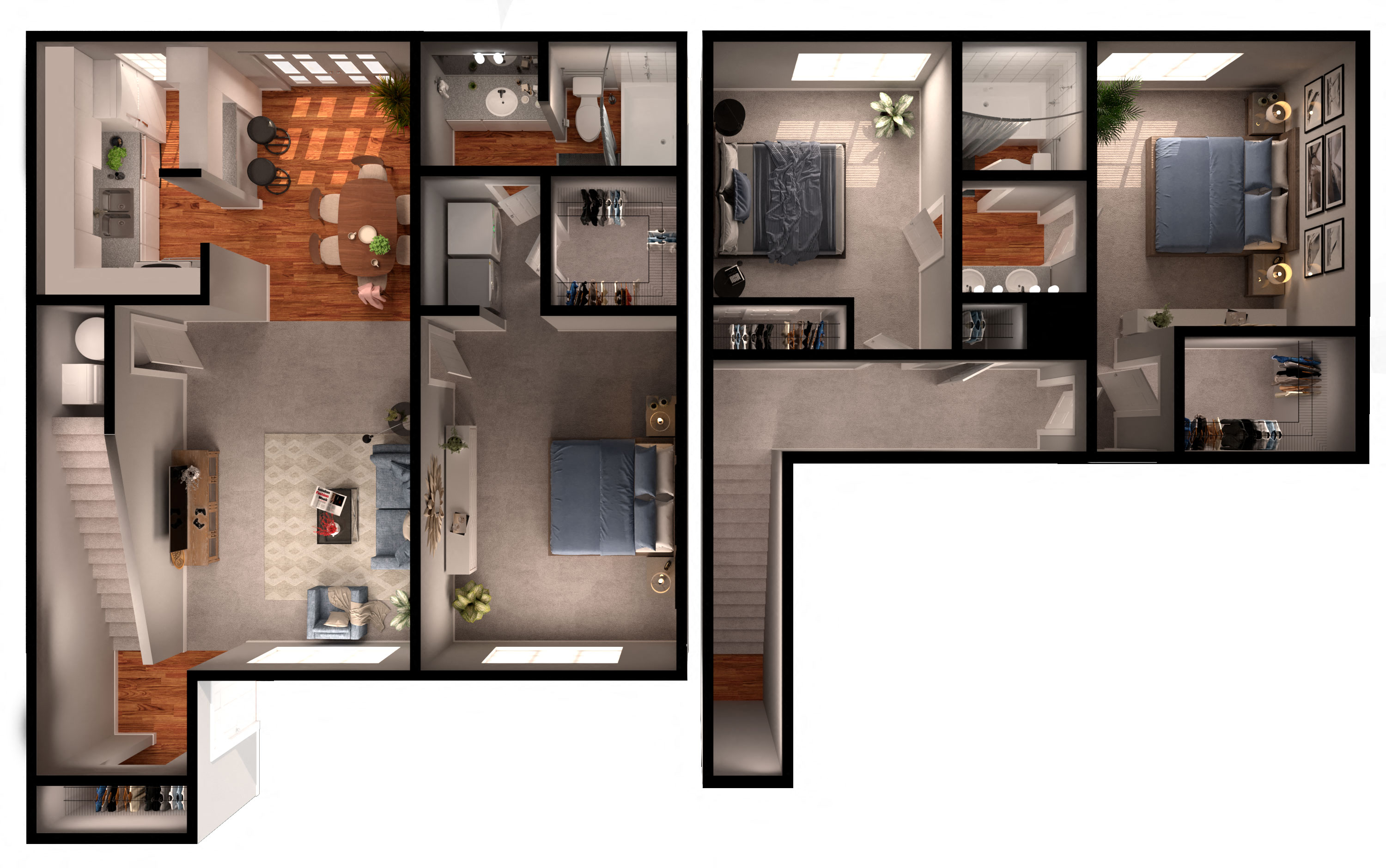 Floor plan for 3 beds, 2 baths, 1317 sqft