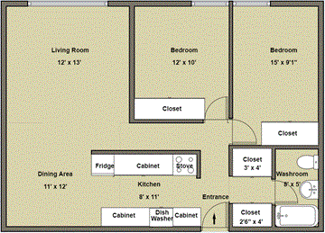 Thompson apartment for rent - a floor plan of a room with a closet and a living room and a kitchen