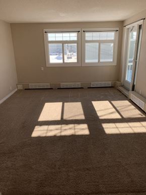 Thompson apartment for rent - A room with a carpeted floor and a large window letting in sunlight.