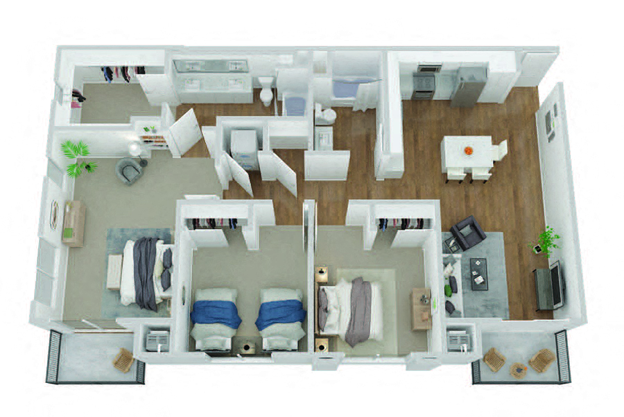 Floor plan for 3 beds, 2 baths, 1360 sqft