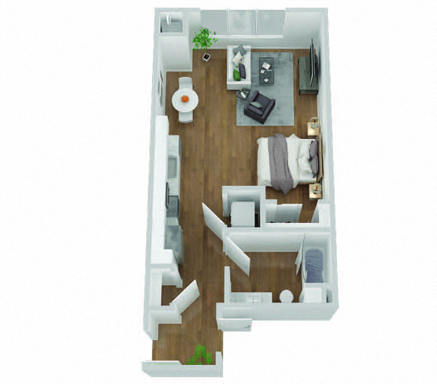 Floor plan for studio, 1 bath, 568 sqft