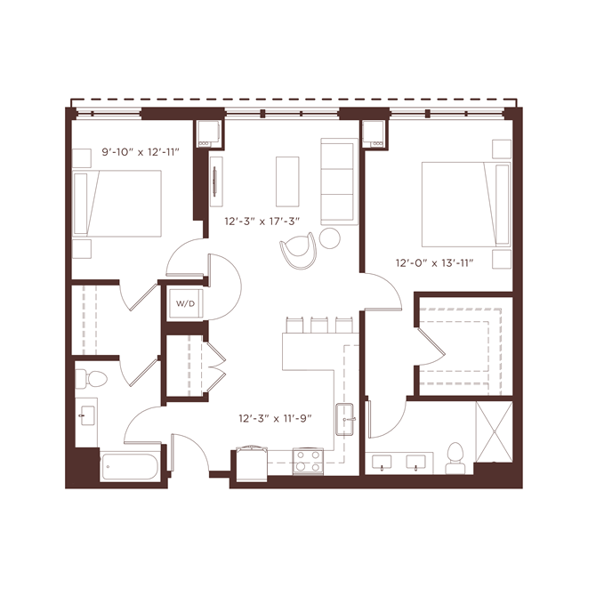 Floor plan for 2 beds, 2 baths, 1120 sqft