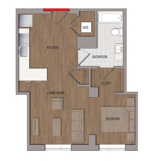 Floor plan for studio, 1 bath, 537 sqft