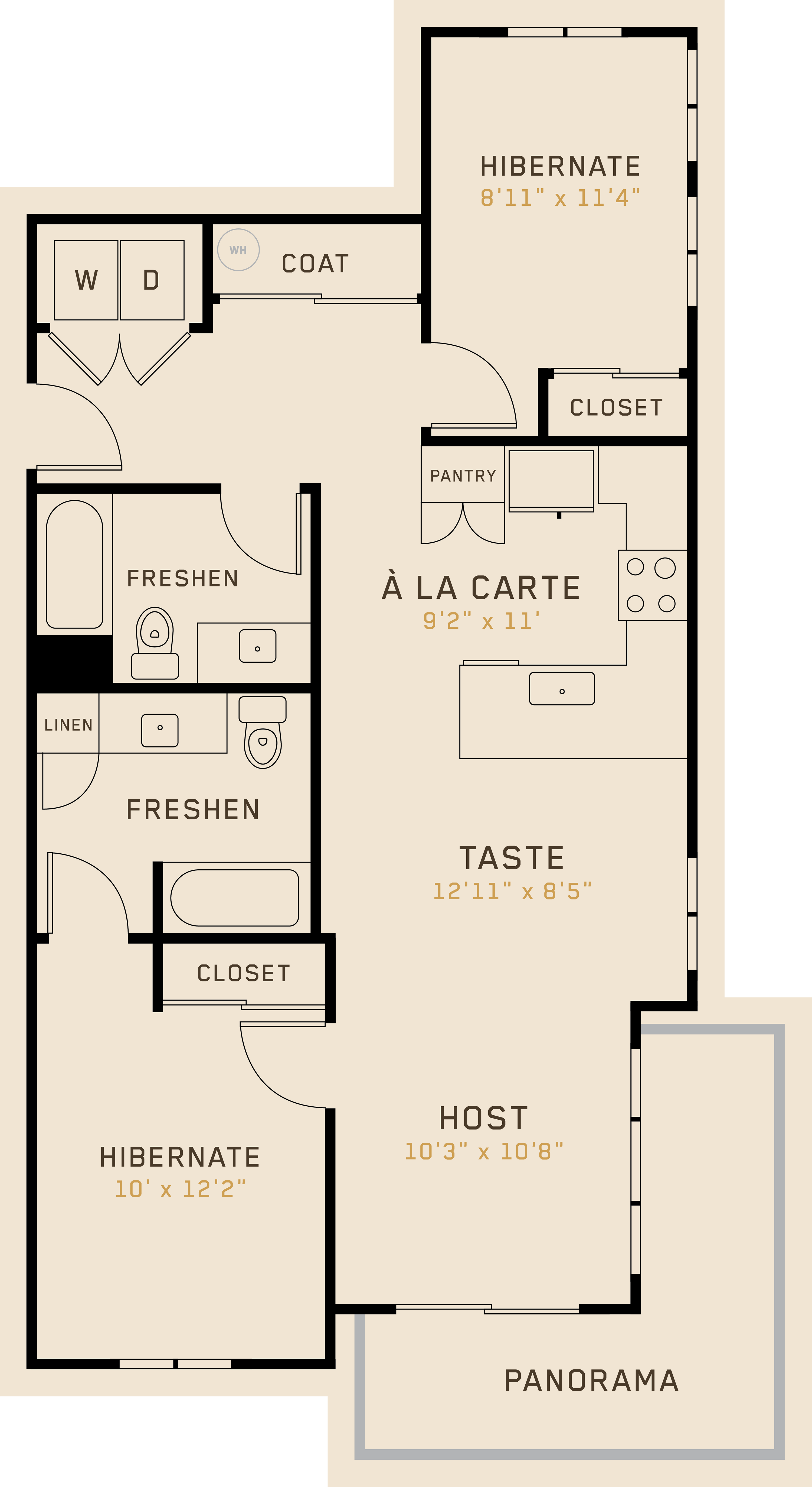 Floor plan for 2 beds, 2 baths, 976 sqft