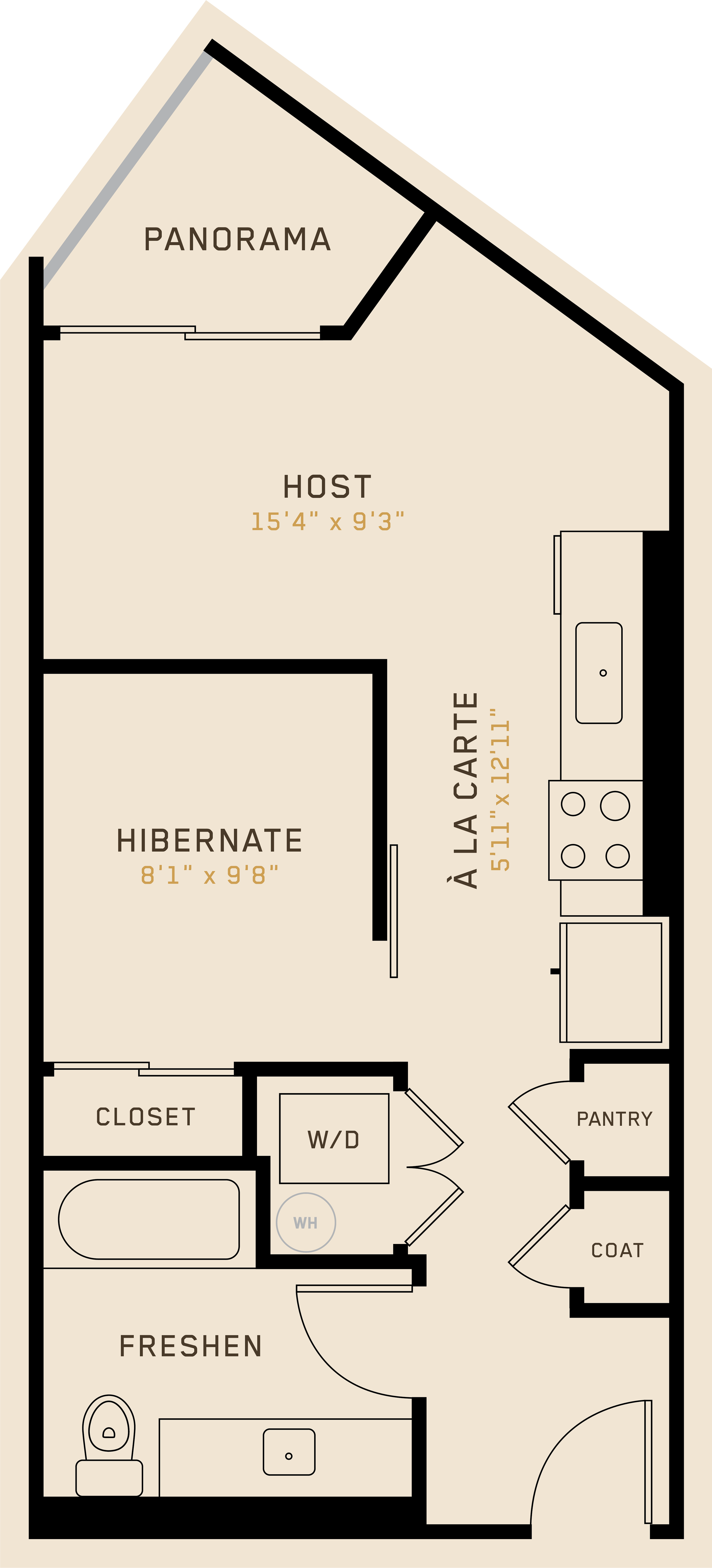 Floor plan for studio, 1 bath, 539 sqft