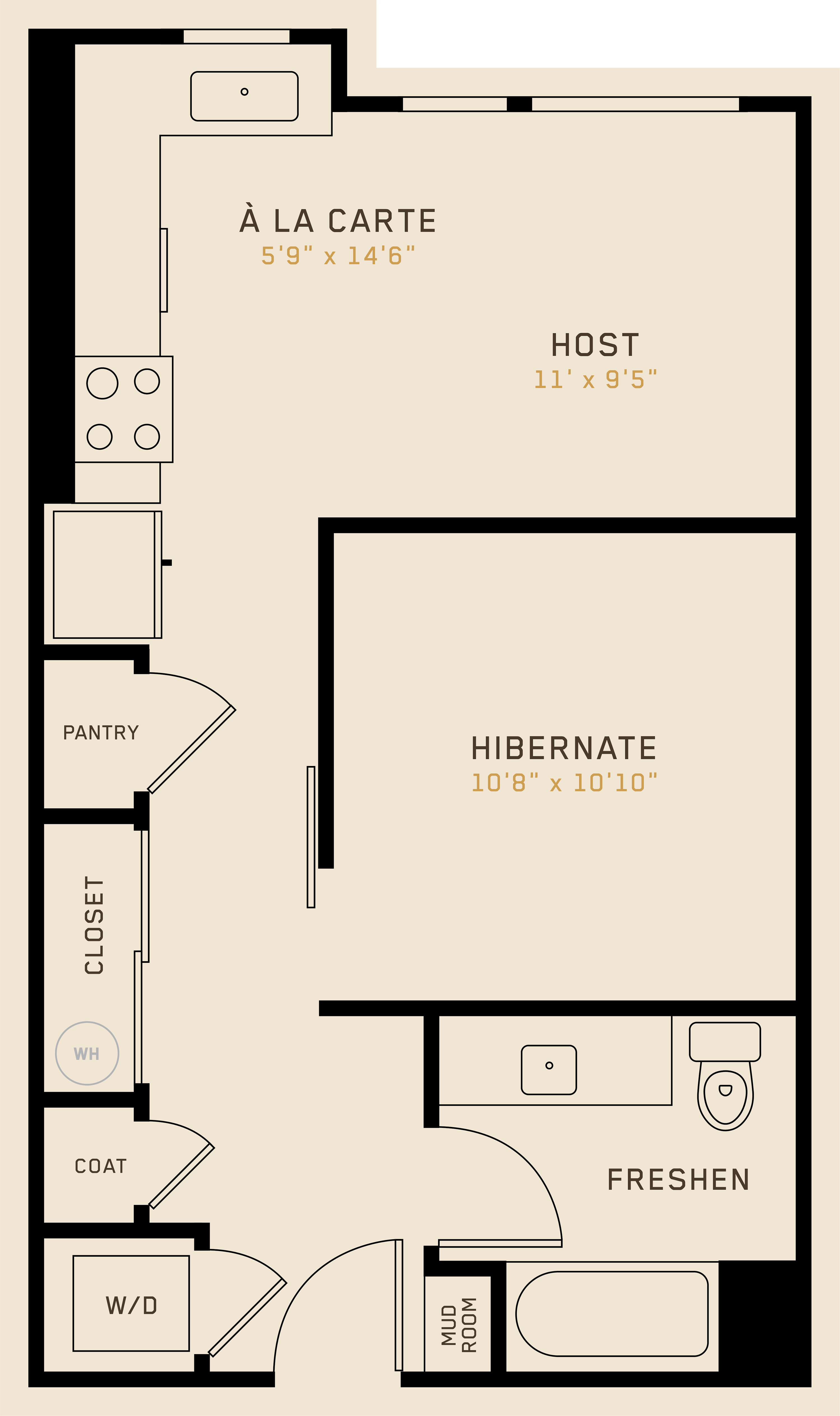 Floor plan for studio, 1 bath, 562 sqft