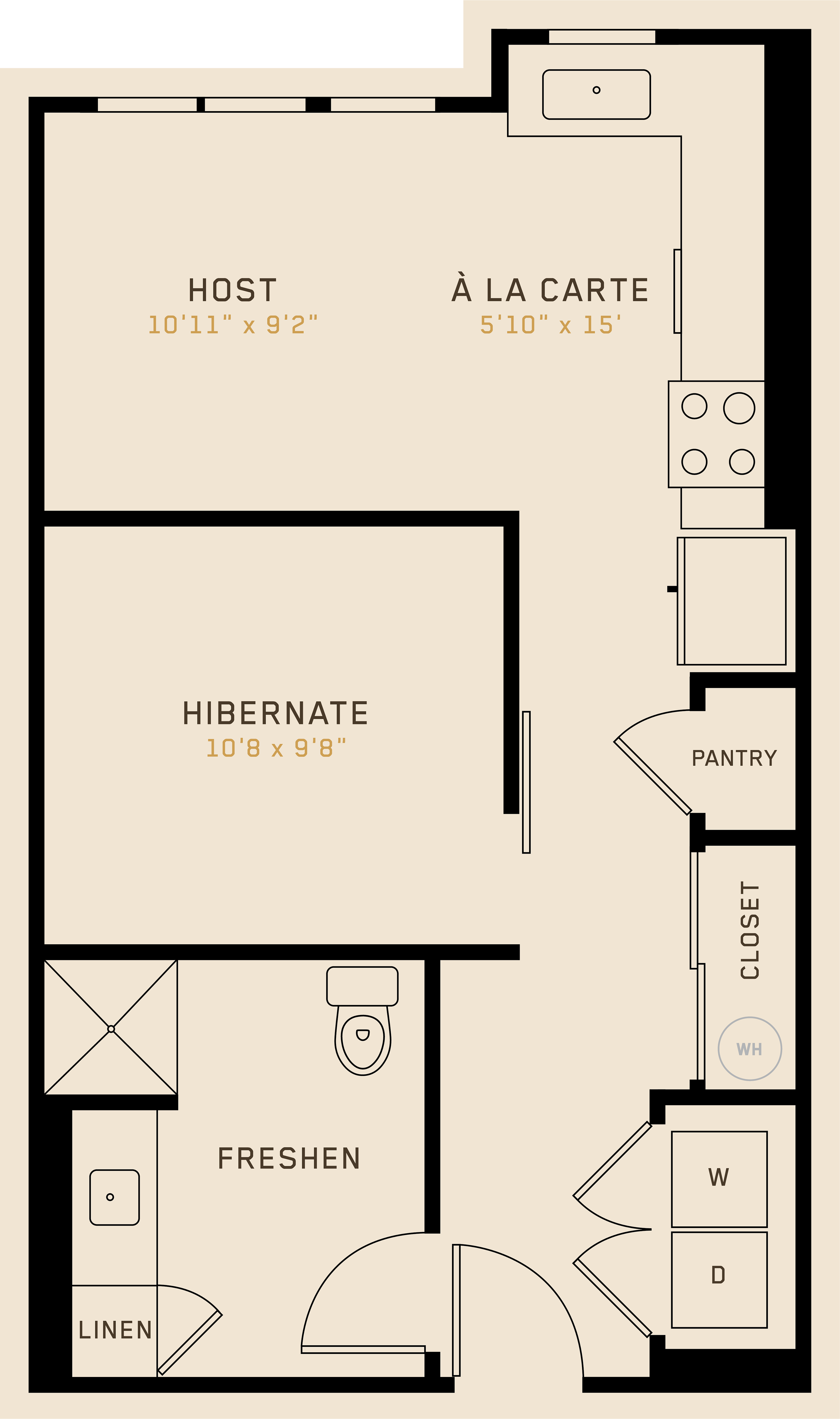 Floor plan for studio, 1 bath, 562 sqft