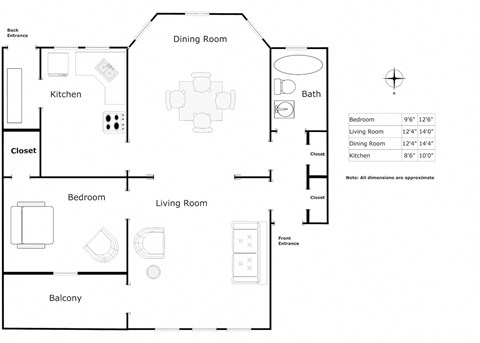 Floor plan for 1 bed, 1 bath