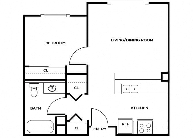 Floor plan for 1 bed, 1 bath, 547 sqft