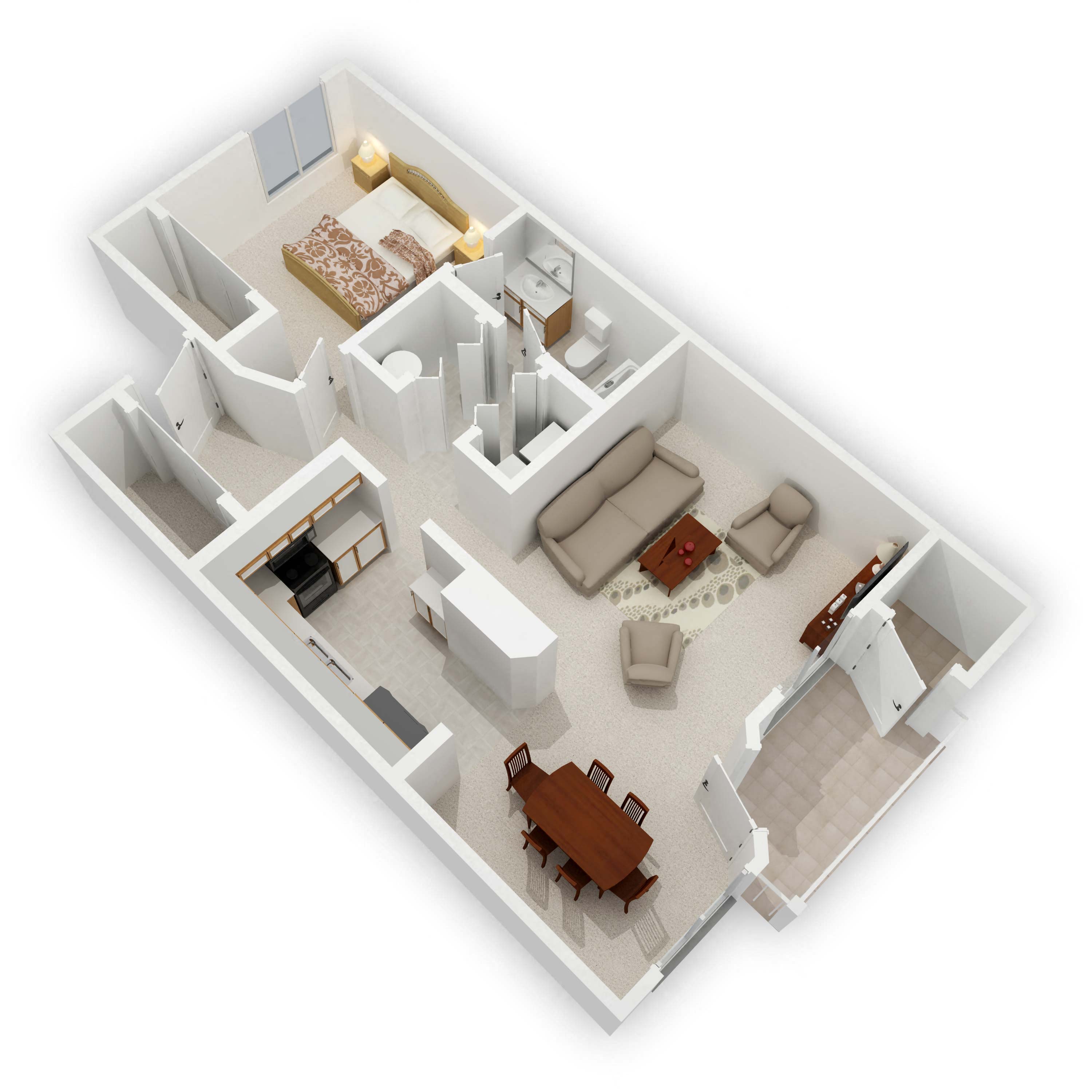 Floor plan for 1 bed, 1 bath, 850 sqft