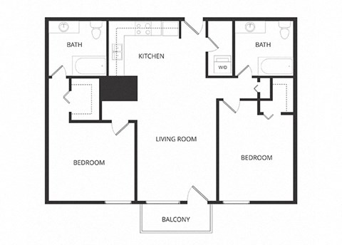 Floor plan for 2 beds, 2 baths, 1102 sqft