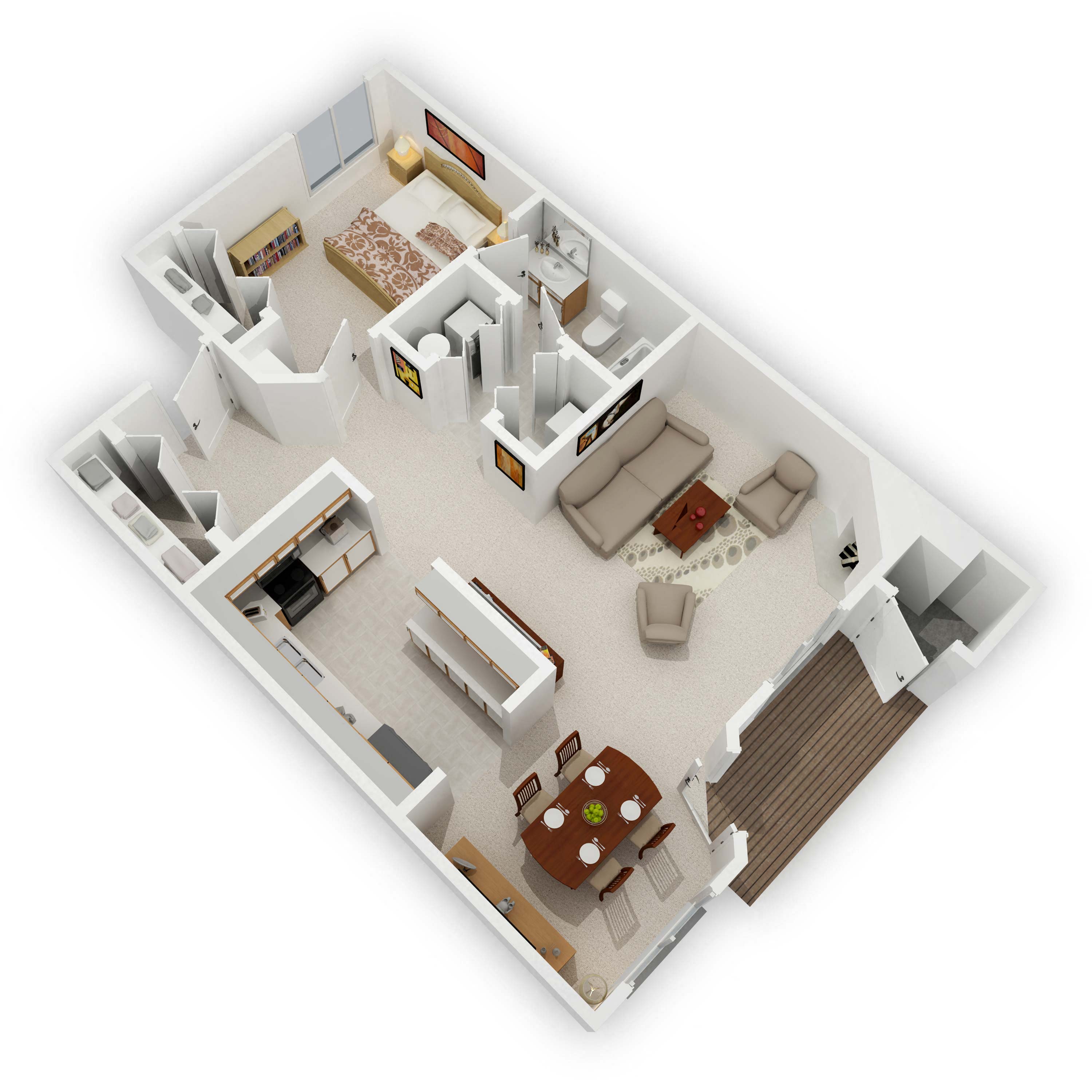 Floor plan for 1 bed, 1 bath, 863 sqft