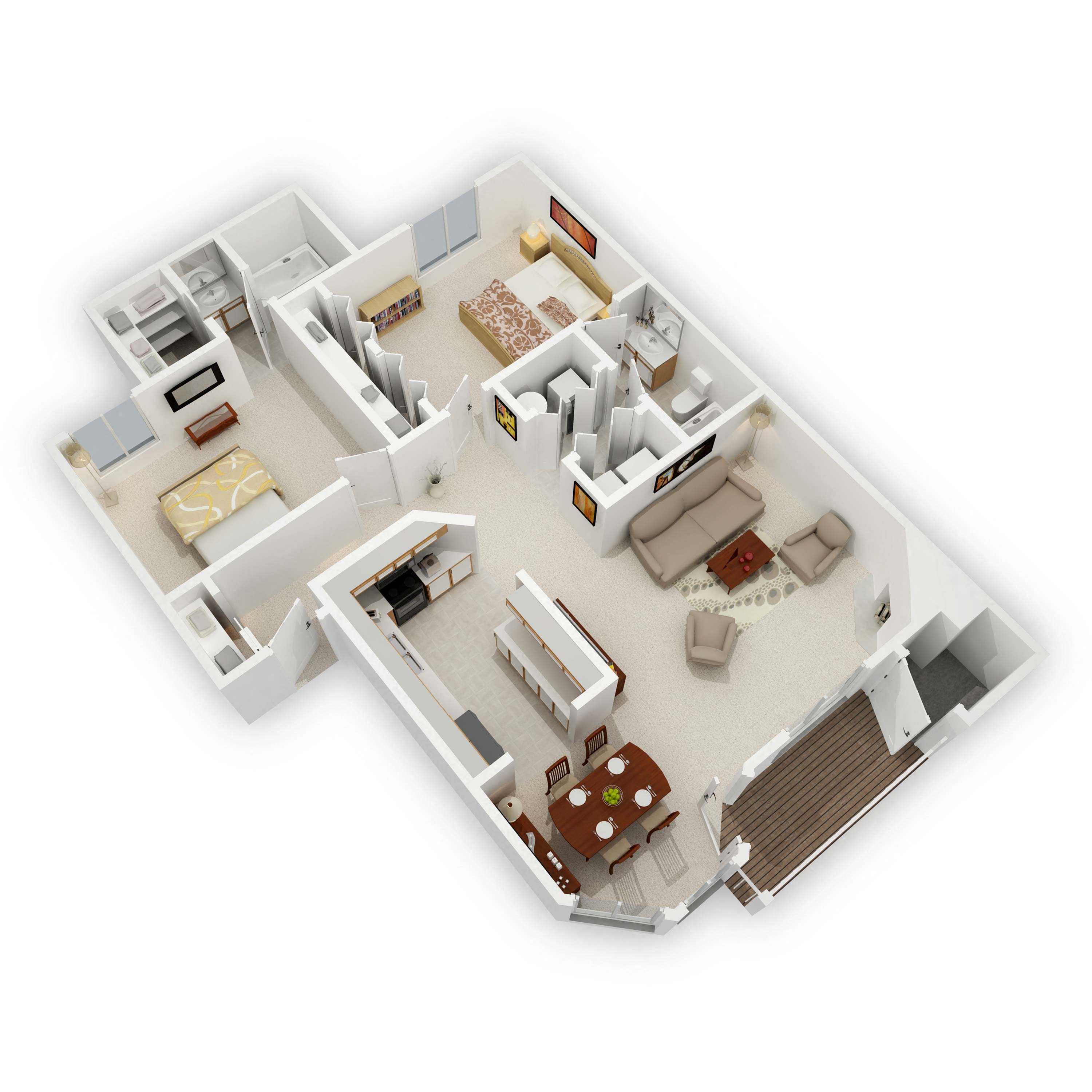 Floor plan for 2 beds, 2 baths, 1090 sqft