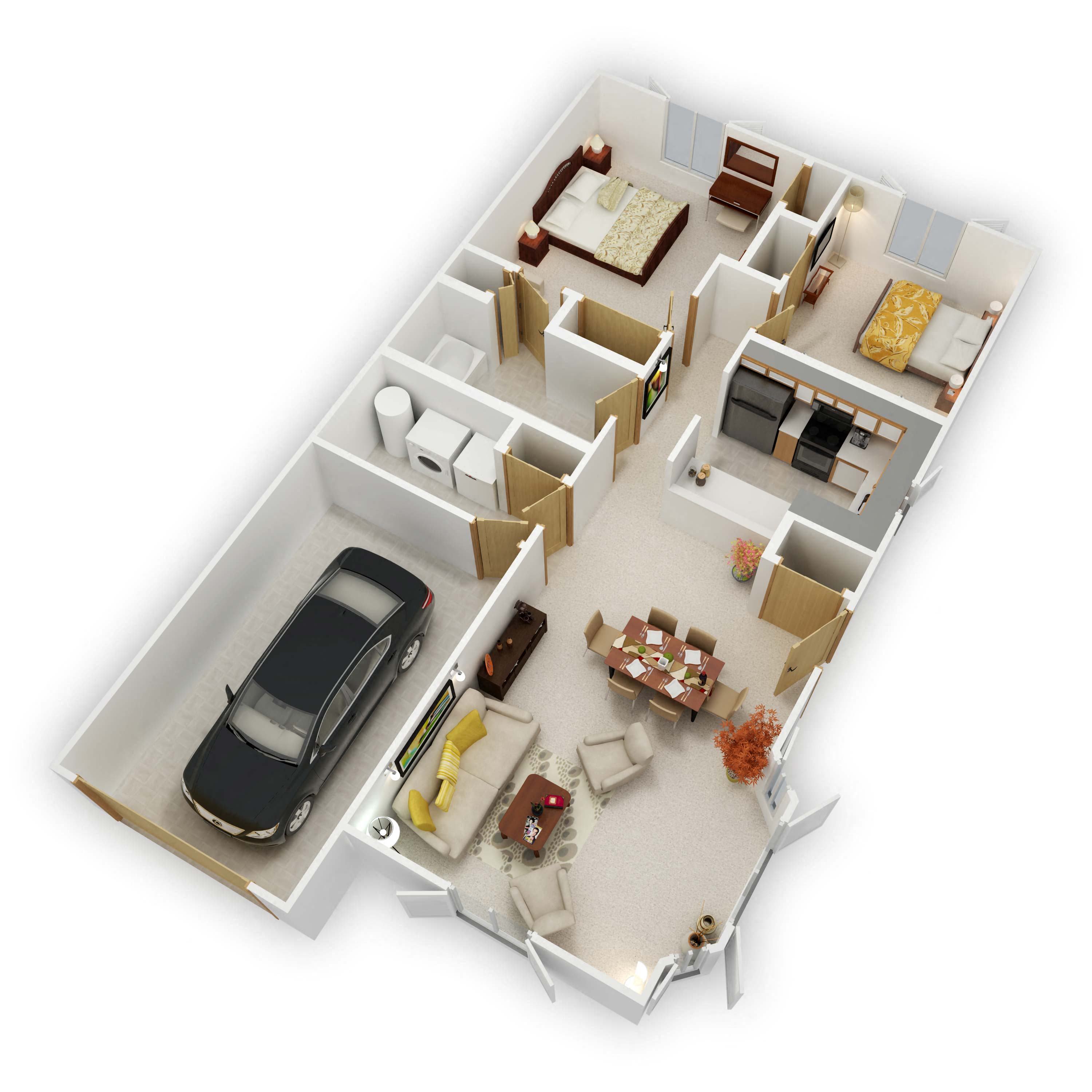Floor plan for 2 beds, 1 bath, 985 sqft