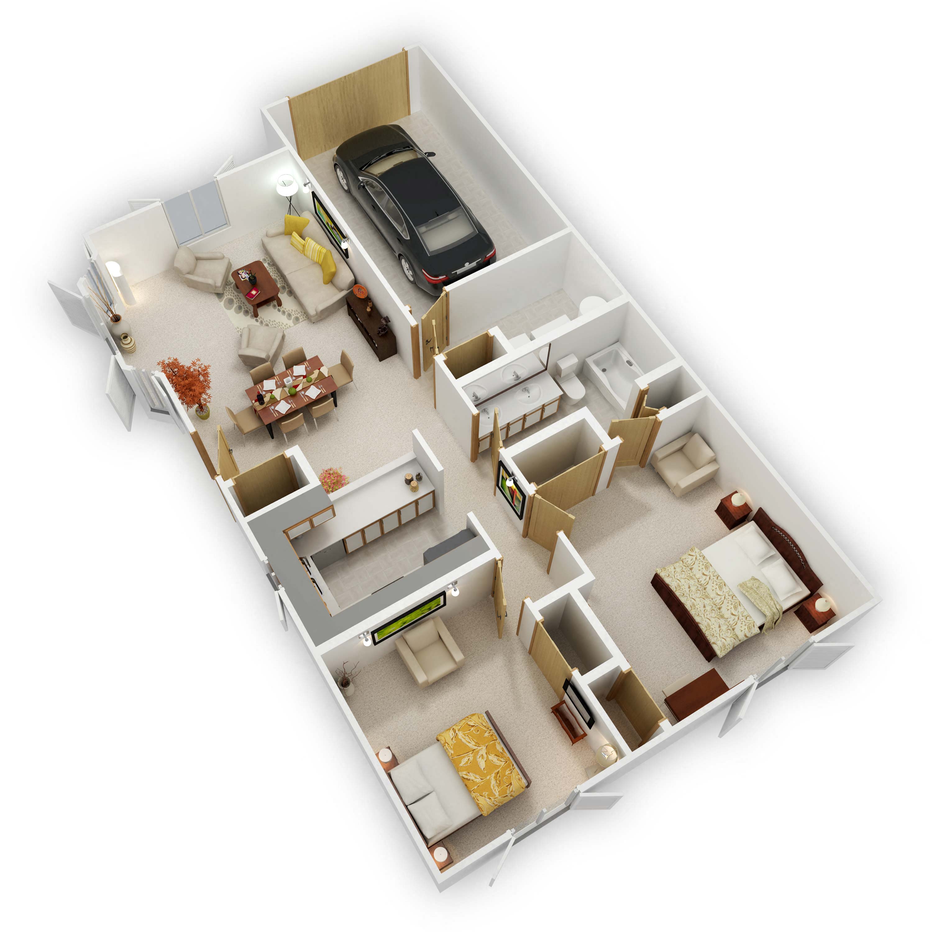 Floor plan for 2 beds, 1 bath, 985 sqft