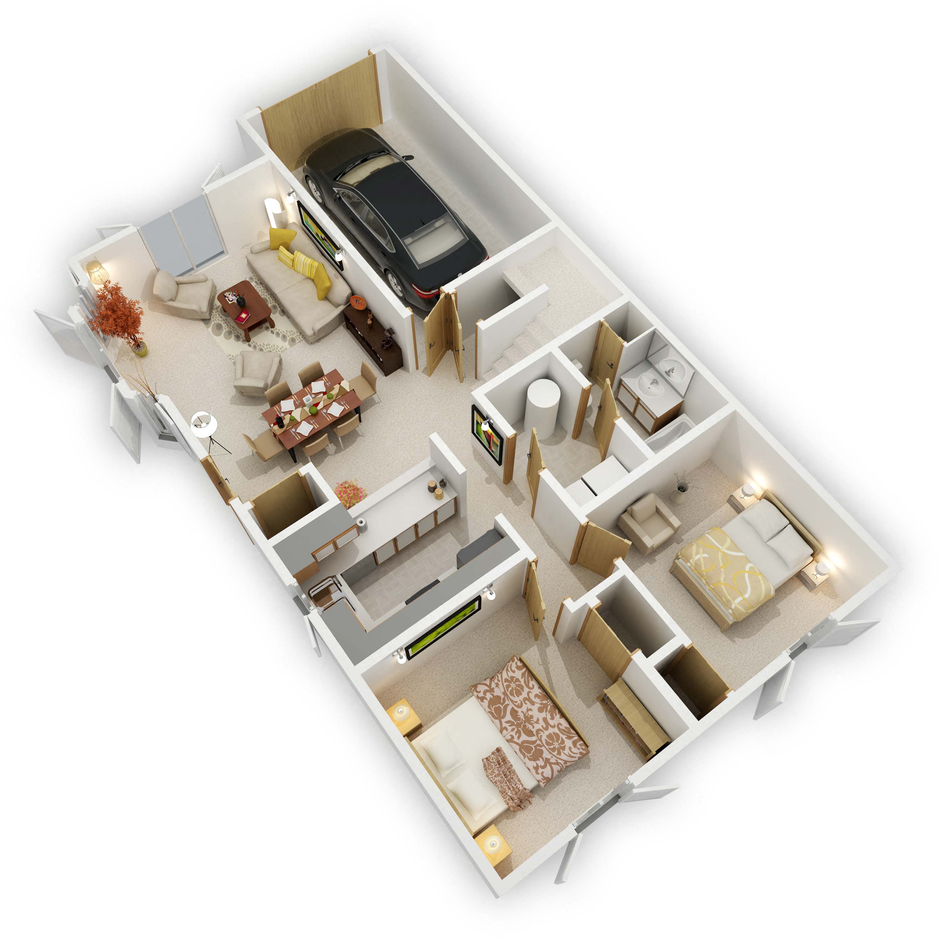 Floor plan for 3 beds, 2 baths, 1464 sqft