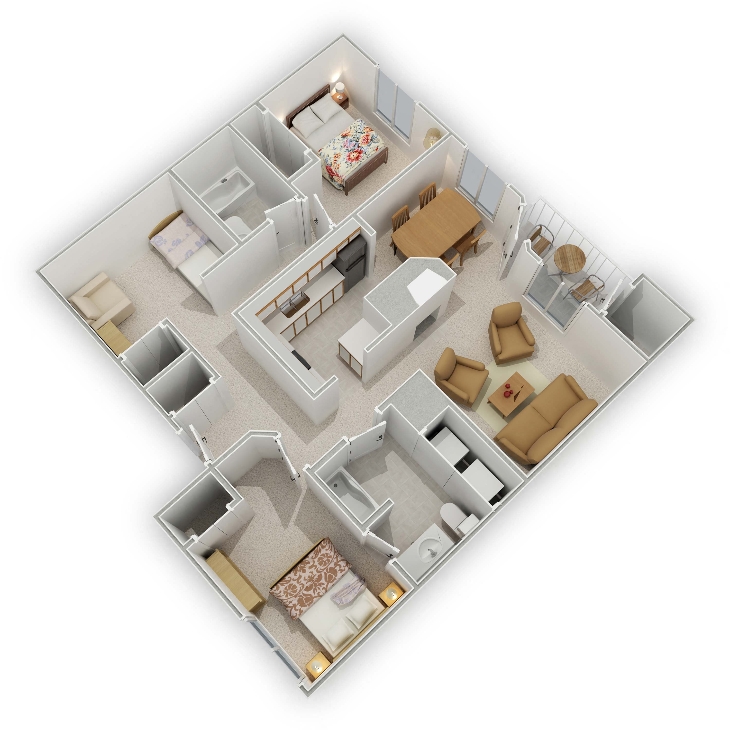 Floor plan for 3 beds, 2 baths, 1309 sqft