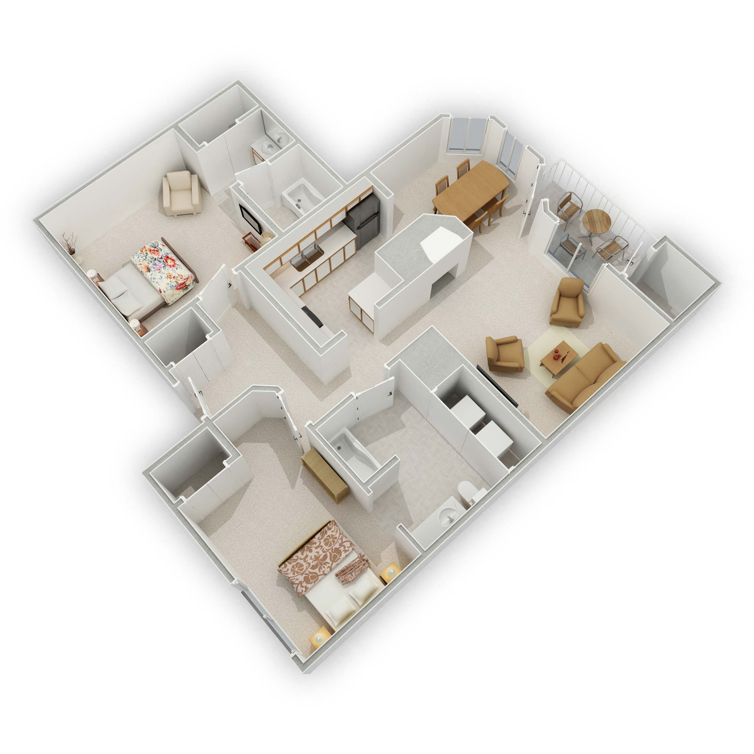 Floor plan for 2 beds, 2 baths, 1100 sqft
