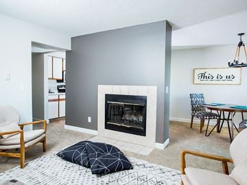 West Des Moines apartment for rent - a living room with a fireplace and a couch