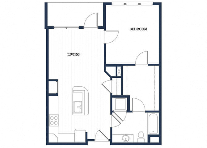 Floor plan for 1 bed, 1 bath, 754 sqft