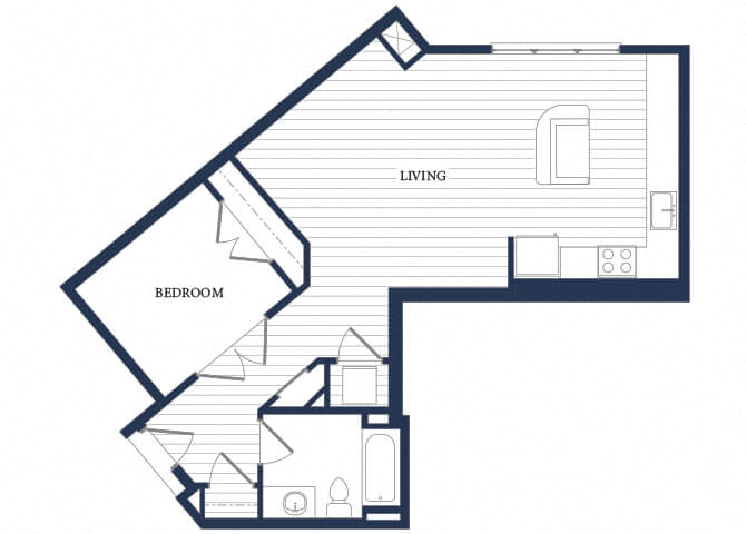 Floor plan for 1 bed, 1 bath