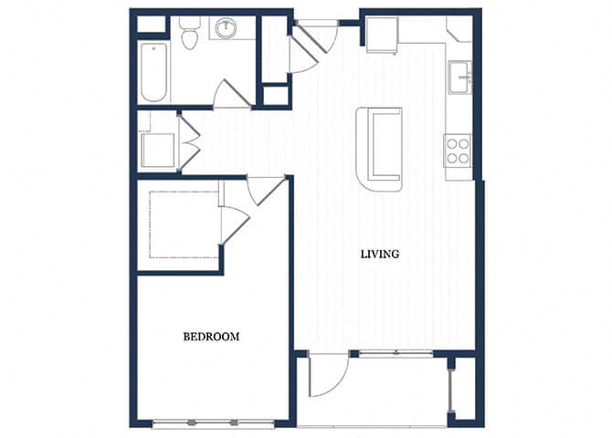 Floor plan for 1 bed, 1 bath, 793 sqft