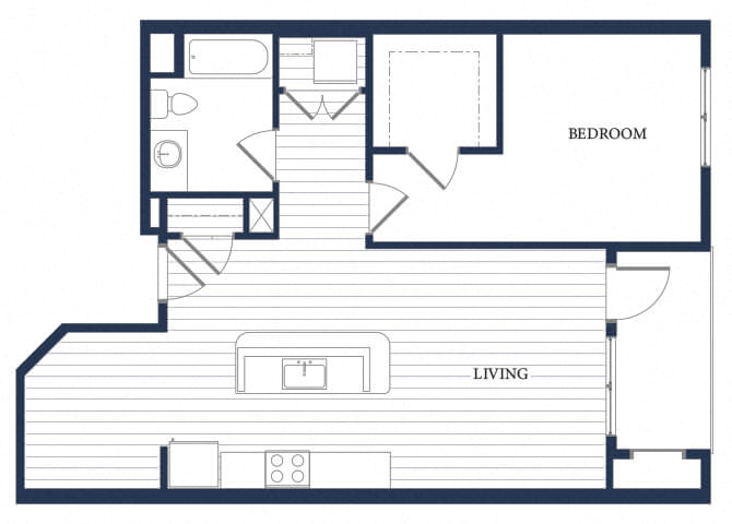 Floor plan for 1 bed, 1 bath, 854 sqft