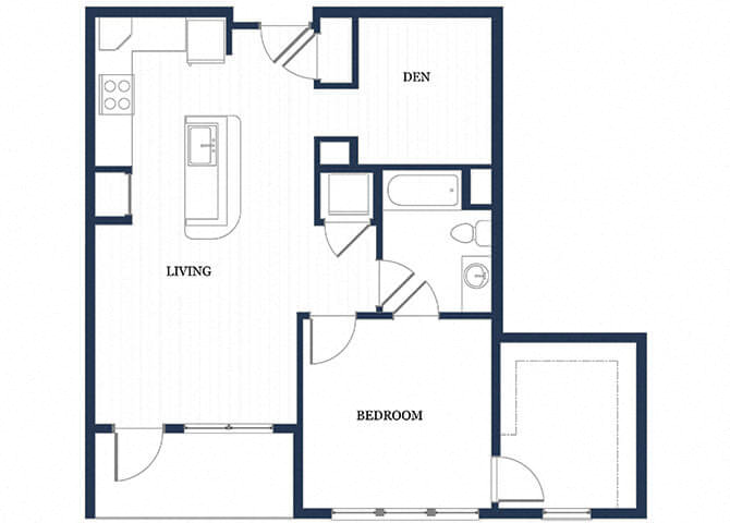 Floor plan for 1 bed, 1 bath, 861 sqft