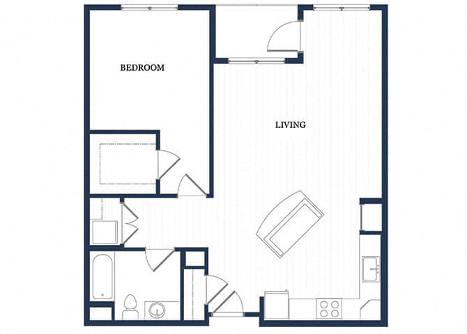 Floor plan for 1 bed, 1 bath, 916 sqft