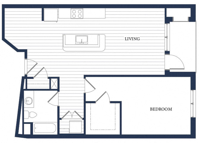 Floor plan for 1 bed, 1 bath