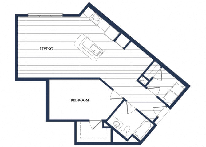 Floor plan for 1 bed, 1 bath, 929 sqft