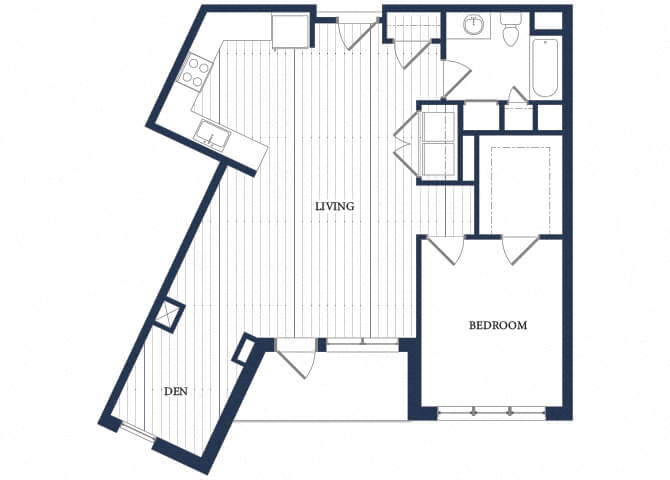 Floor plan for 1 bed, 1 bath, 954 sqft
