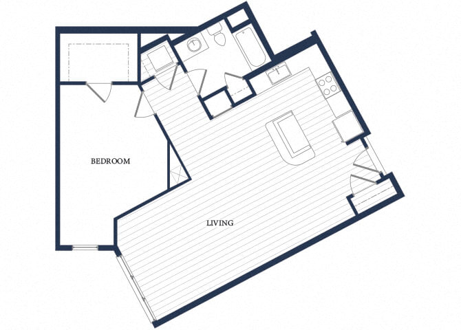Floor plan for 1 bed, 1 bath, 954 sqft