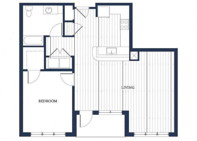 Floor plan for 1 bed, 1 bath, 1006 sqft