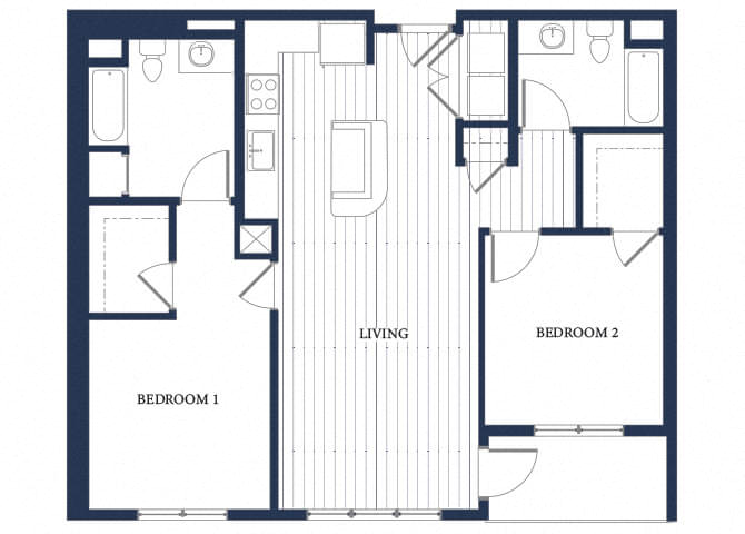 Floor plan for 2 beds, 2 baths, 1131 sqft