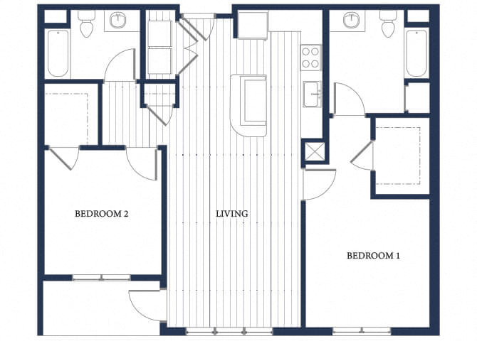 Floor plan for 2 beds, 2 baths, 1152 sqft