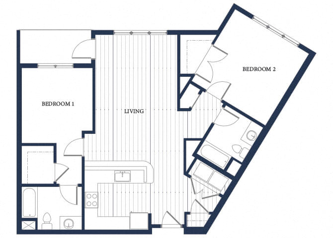 Floor plan for 2 beds, 2 baths, 1181 sqft