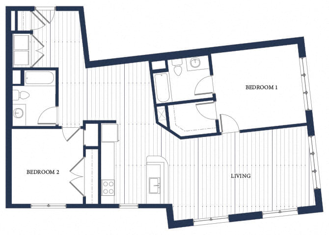 Floor plan for 2 beds, 2 baths, 1301 sqft