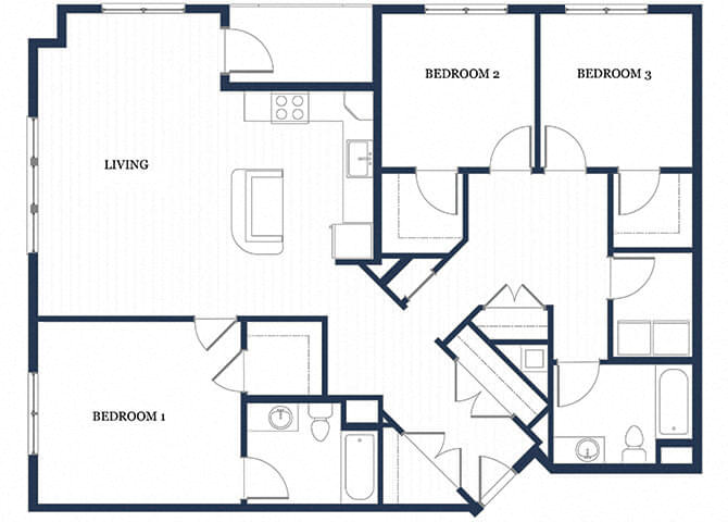 Floor plan for 3 beds, 2 baths, 1504 sqft