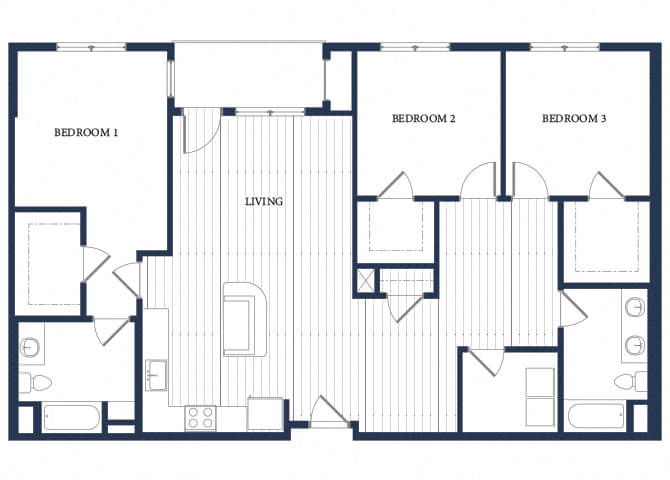 Floor plan for 3 beds, 2 baths, 1598 sqft